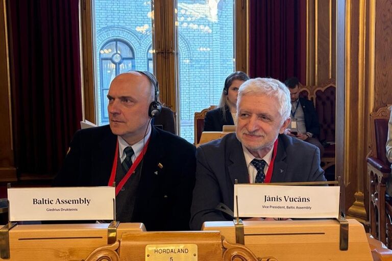 Seimo delegacijos Baltijos Asamblėjoje pirmininkas Giedrius Drukteinis dalyvauja Šiaurės Tarybos plenarinėje sesijoje Osle. Tarptautinių ryšių sk. nuotr.
