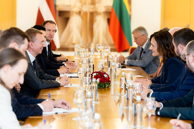 2023 07 19</br> Seimo Pirmininkės V. Čmilytės-Nielsen susitikimas su Latvijos Respublikos Prezidentu E. Rinkevičiumi