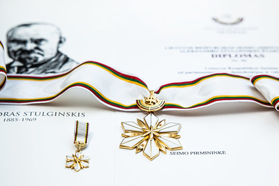 The Aleksandras Stulginskis Star awarded to Česlovas Juršėnas, Signatory to the Act of Independence of Lithuania, and Ruslan Stefanchuk, Speaker of the Verkhovna Rada of Ukraine